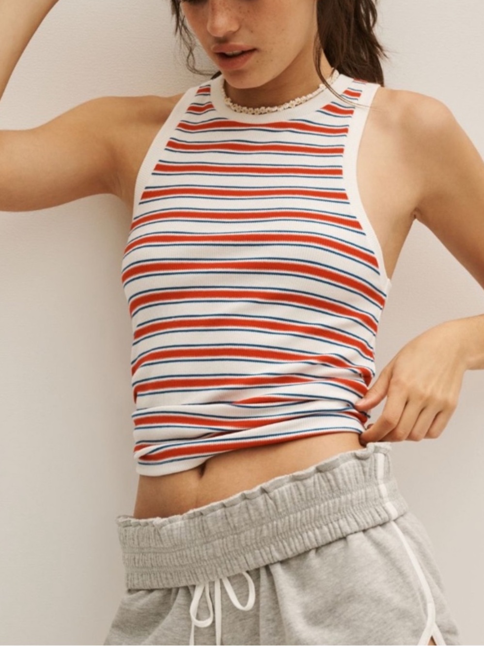 Anthropologie/Maeve White Tank Top with Red & Blue Stripes, Size XS, NWT